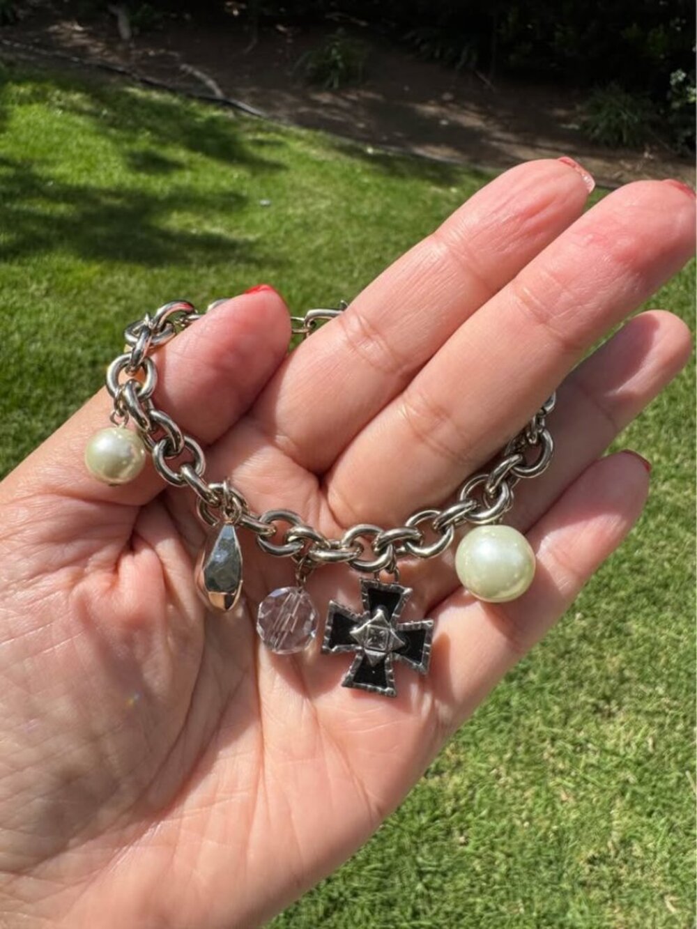 Brand New St John Knits Designer Charm Bracelet Pearls Crystal Jewelry for Suits